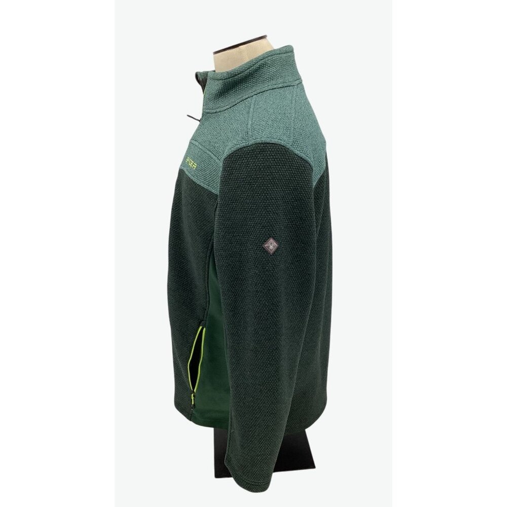 Spyder Full-Zip Mens Green Textured Fleece Jacket Neon Accents & Pockets Size XL - Picture 6 of 8